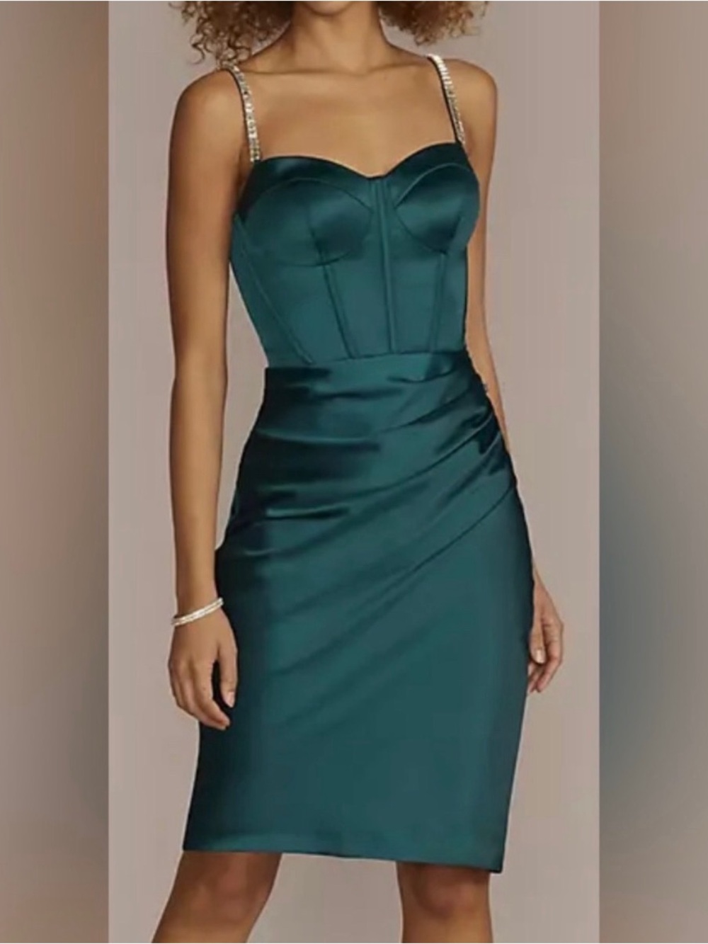 DB Studio Satin Corset Midi Dress w/Rhinestone Straps Emerald Green NWT Size 2